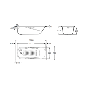 Комплект ванна стальная Roca Princess-N 150x75 с ручками, системой слив-перелив и ножками 2204E0000-Set