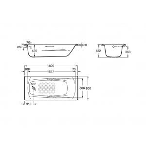 Комплект ванна стальная Roca Swing Plus 180x80 с ручками, системой слив-перелив и ножками 236655000-Set