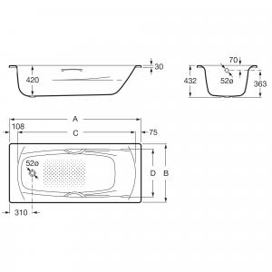 Комплект ванна стальная Roca Swing Plus 170x75 с ручками, системой слив-перелив и ножками 236755000-Set